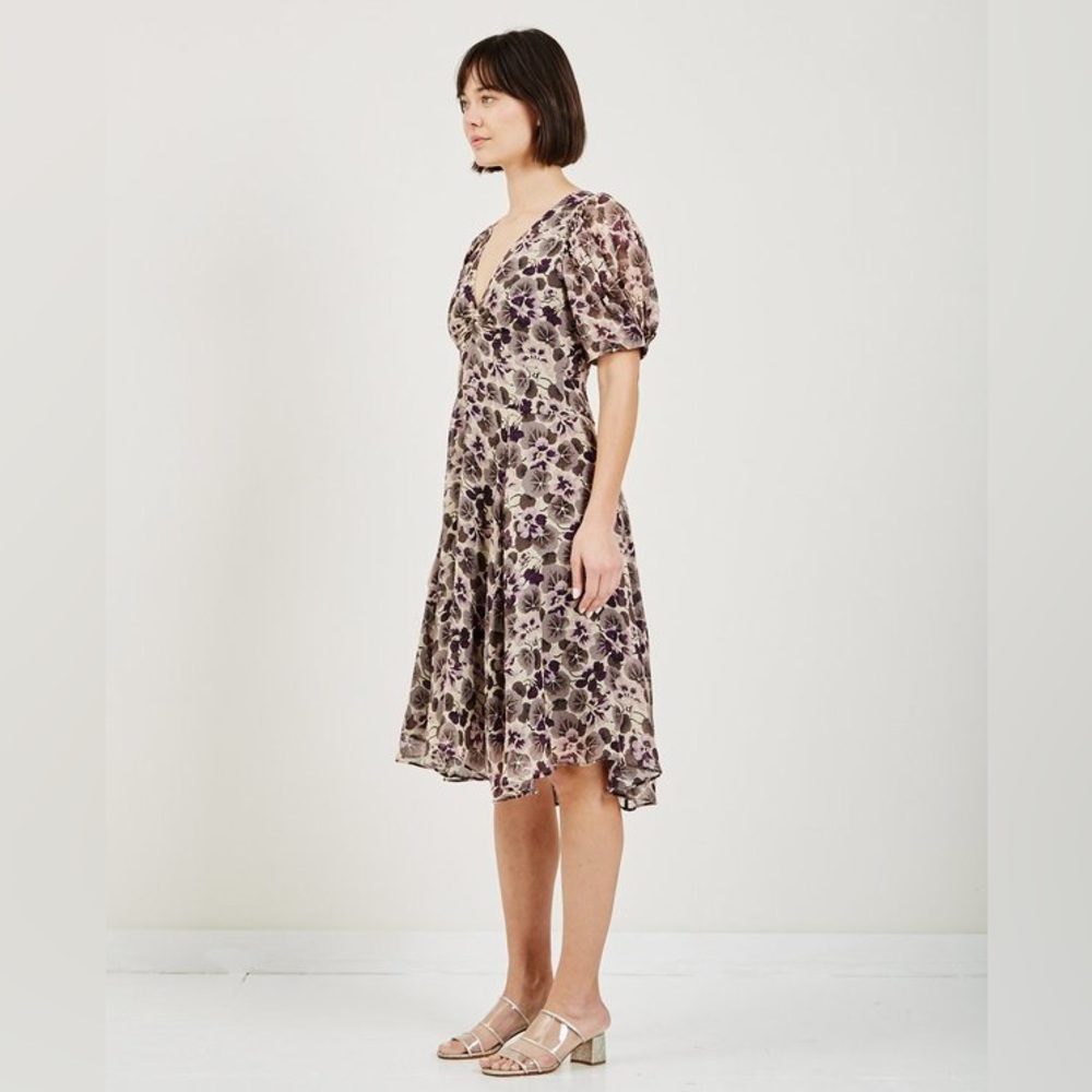 NEW Masscob Atares Silk Dress Short Sleeve in Floral Burgundy Print Size 4